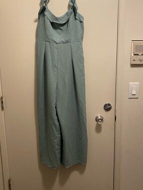 Showpo Light Sage Wide-Leg Tie-Strap Jumpsuit